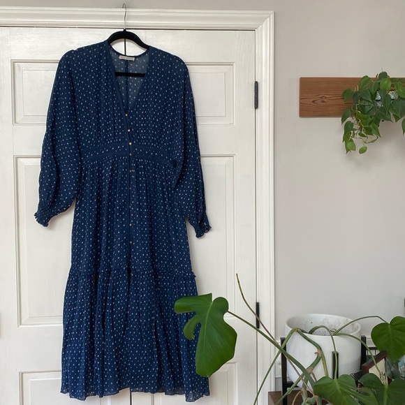 Ulla Johnson Paulette Blue Dress Cotton Size 2 Patterned Floral Ditsy Midi Dress - Picture 9 of 17